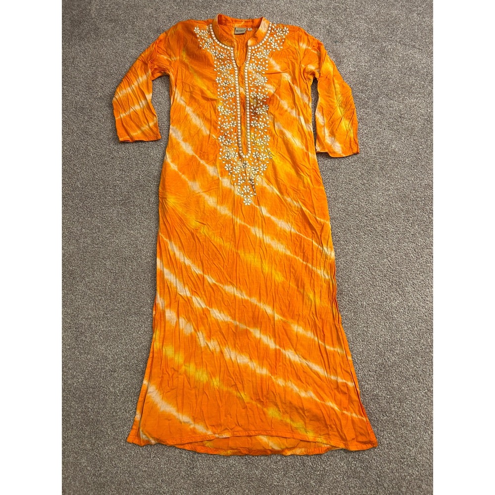 South Asian Kameez Neerus Kurta Tunic Womens S Orange Yellow Tie Dye Excellent